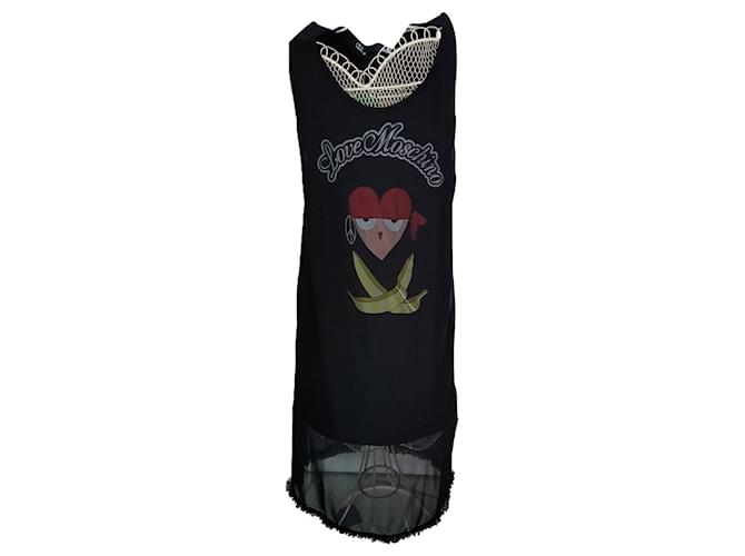 Love Moschino Long Shift Tank Dress 117 cm black transparent bottom multico print in front of T42 Multiple colors Polyester Modal  ref.389326